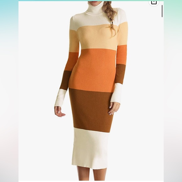 Rocorose Dresses & Skirts - Multi Color Turtleneck Ribbed Long Sleeve Midi Dress, Amazon